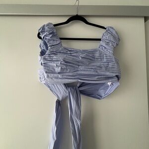 En Saison Sky Blue Ruched Top